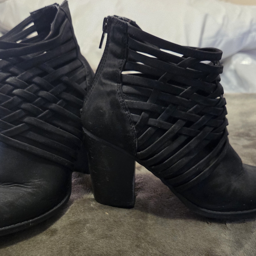 Black Strappy Heeled Boots